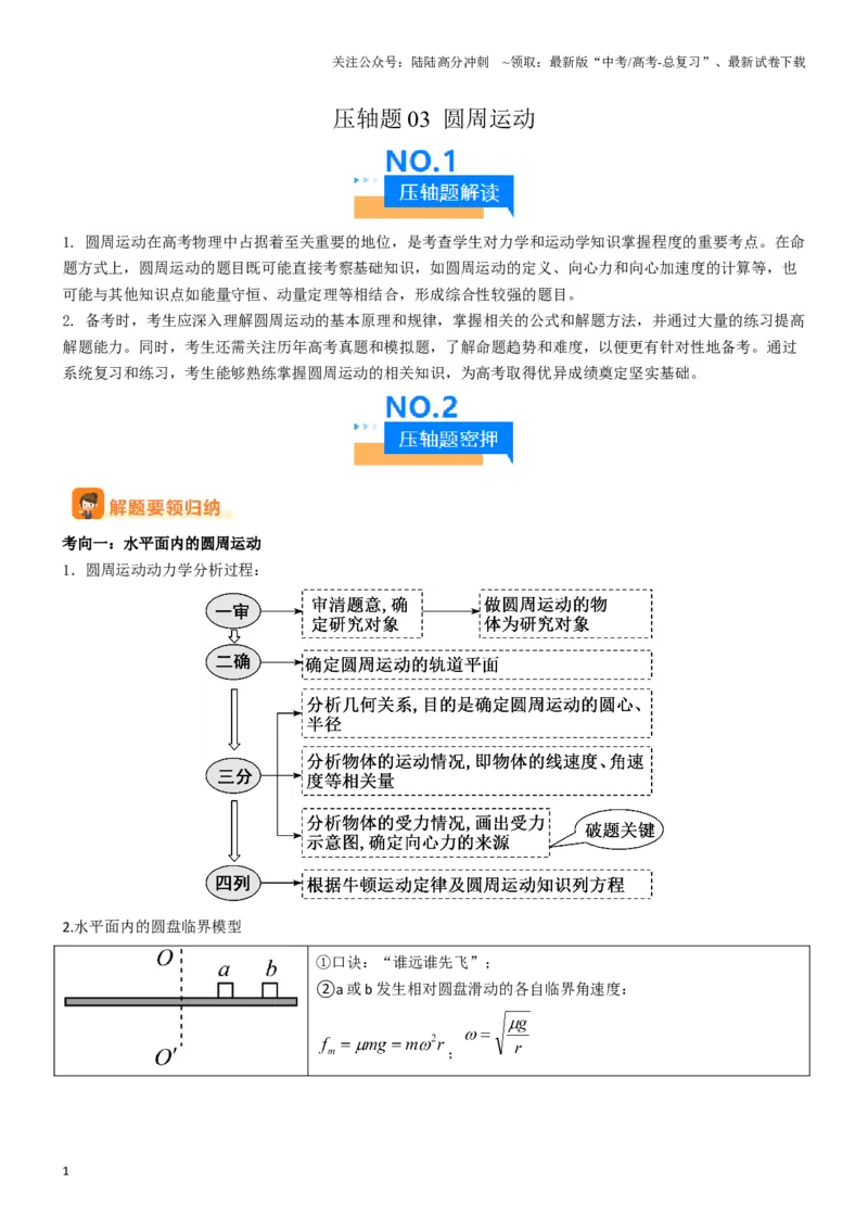 《压轴题03圆周运动（教师版）_04-物理-高考总复习_专项复习_2024年_2024年高考物理压轴题专项训练（全国通用）》第1页预览