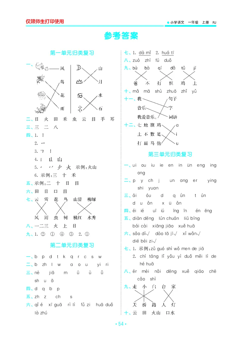 《一上语文53单元归类复习26秋答案_52026秋小学《53》系列语数英_53归类复习_26秋《53单元归类复习》语文一上》第1页预览