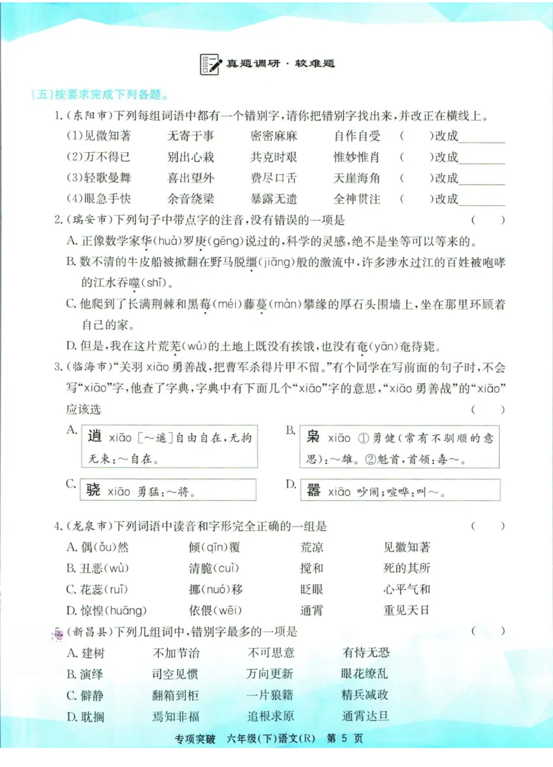 《孟建平专项突破六年级下册语文人教版_小学语文精品试卷合集（1-6年级下册）_《孟建平专项突破》》第6页预览
