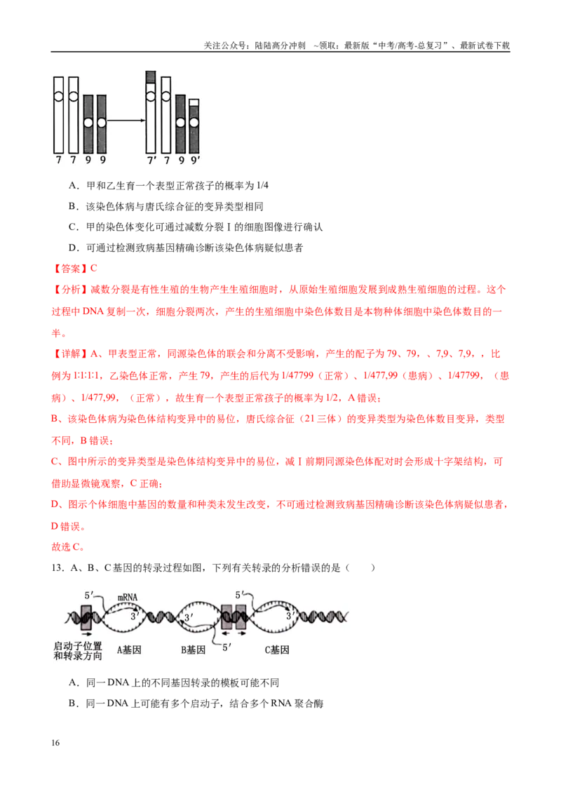 《信息必刷卷04（浙江专用）教师版_06-生物-高考总复习_专项复习_2025年_2025年高考考前必刷题（多地区）生物_2025年高考生物考前必刷卷（浙江专用）1套》第10页预览