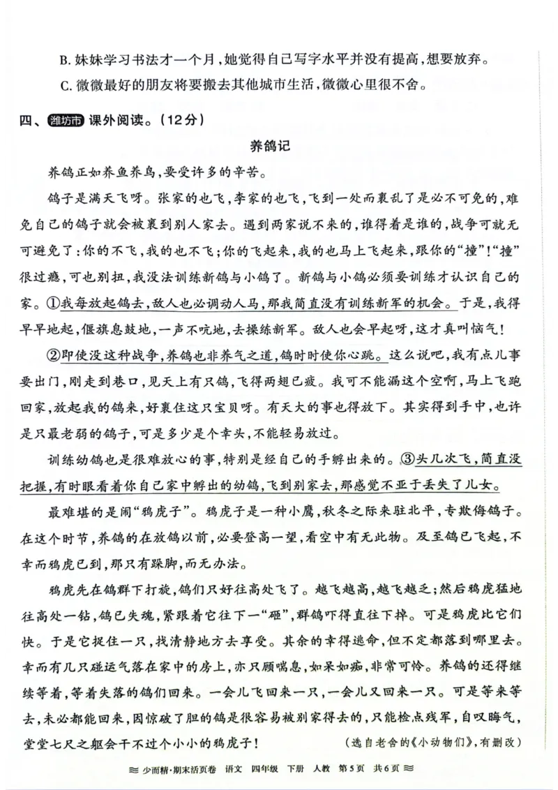 《统编版语4年级下册《王朝霞期末活页卷》（24春）_小学语文精品试卷合集（1-6年级下册）_《期末活页卷》》第5页预览