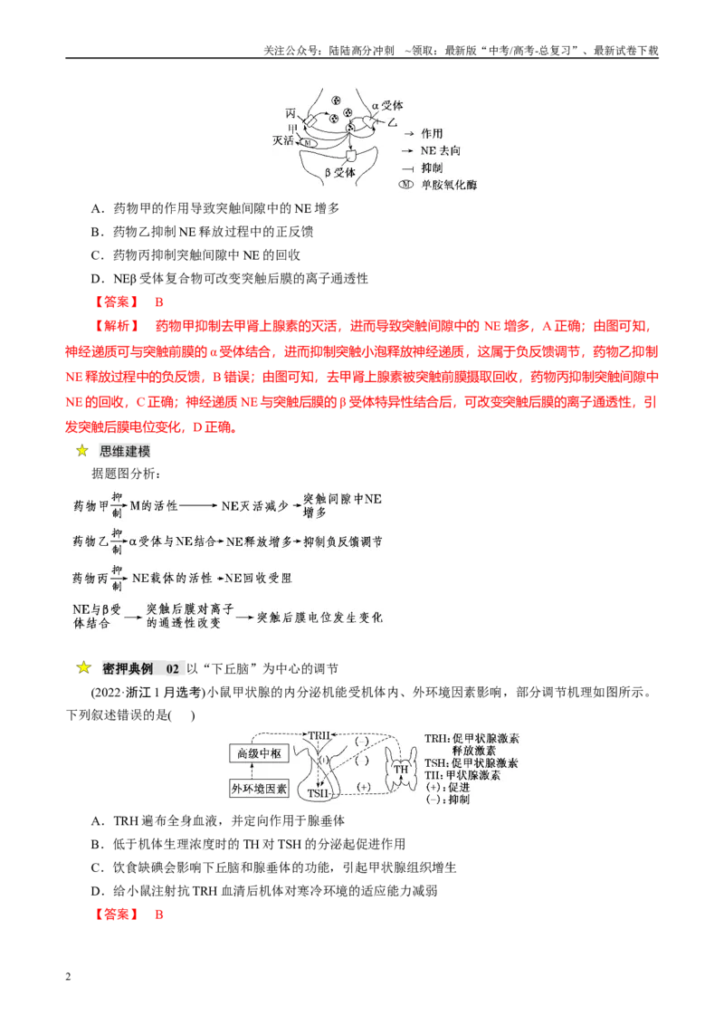 《压轴题03稳态与调节（解析版）_06-生物-高考总复习_专项复习_2025年_2025年高考生物压轴题型专项训练_资料》第2页预览