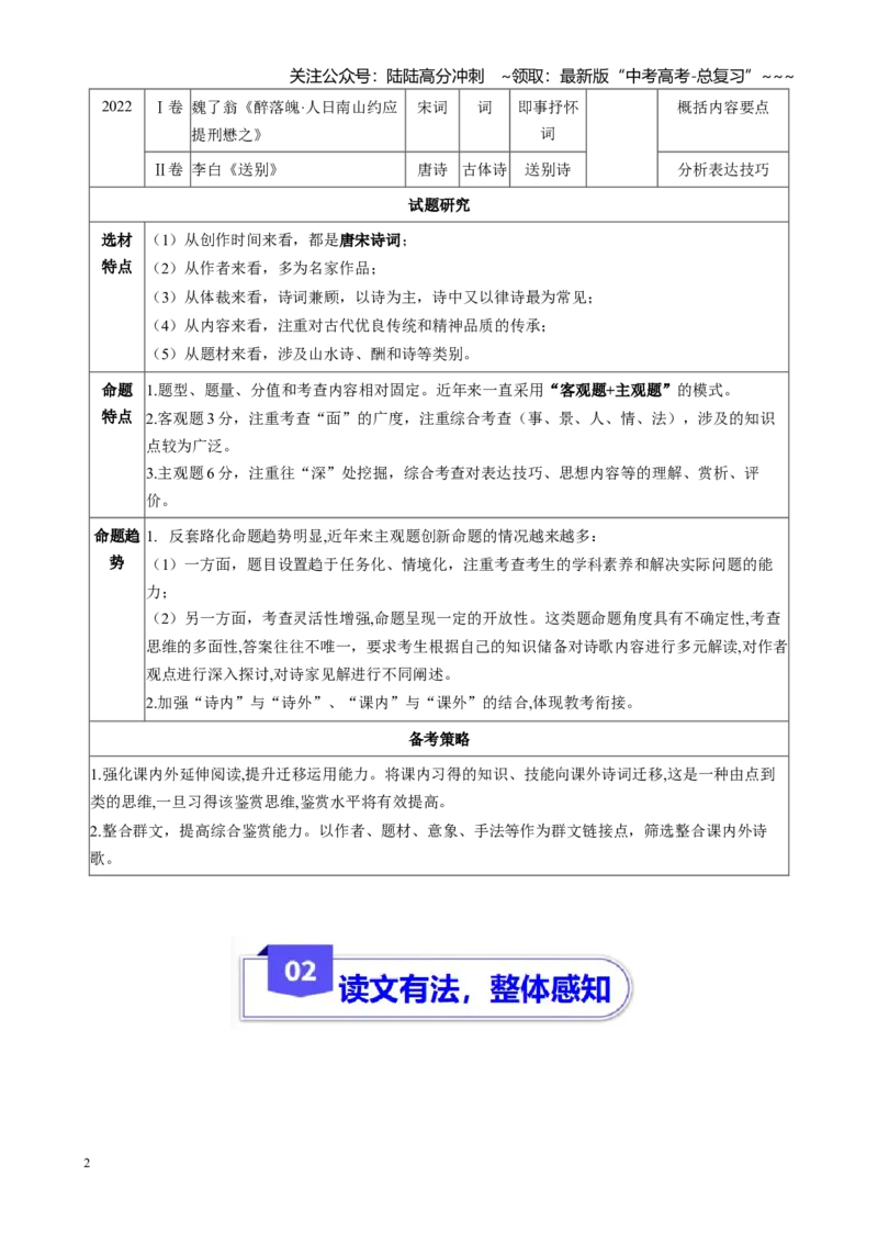 《古诗文阅读专题起始课感知高考·明确考情（讲义教师版）_一轮复习_2026年-语文一轮复习_2026年高考语文一轮复习精讲课堂（全国通用）-G385_资料》第2页预览