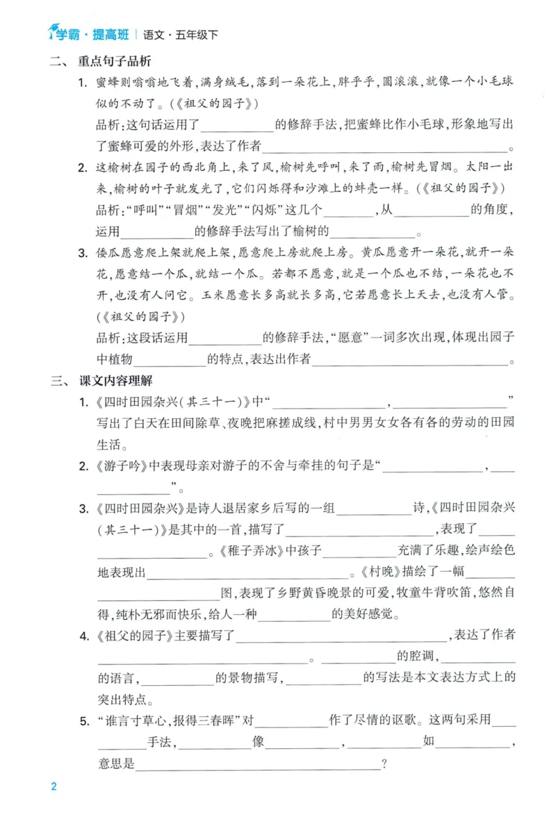 《2024春学霸提高班RJ语文5下基础宝典_小学学霸专题系列资料包：包括五星学霸、学霸默写、学霸作业本等资料_学霸提高班2024春_5年级》第4页预览