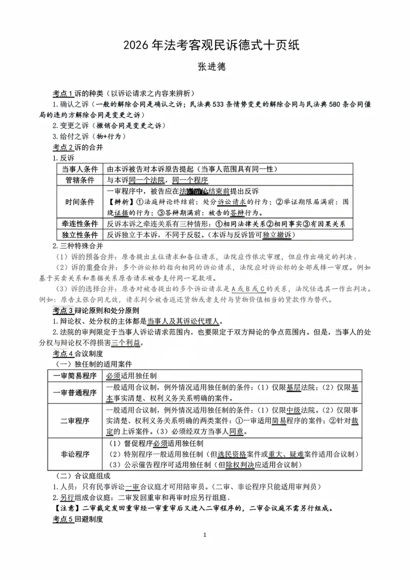 《2026法考客观民诉德老师10页纸_2026法考客观_名师私塾_26民诉张进德视频+讲义_04.德式10页纸》第1页预览
