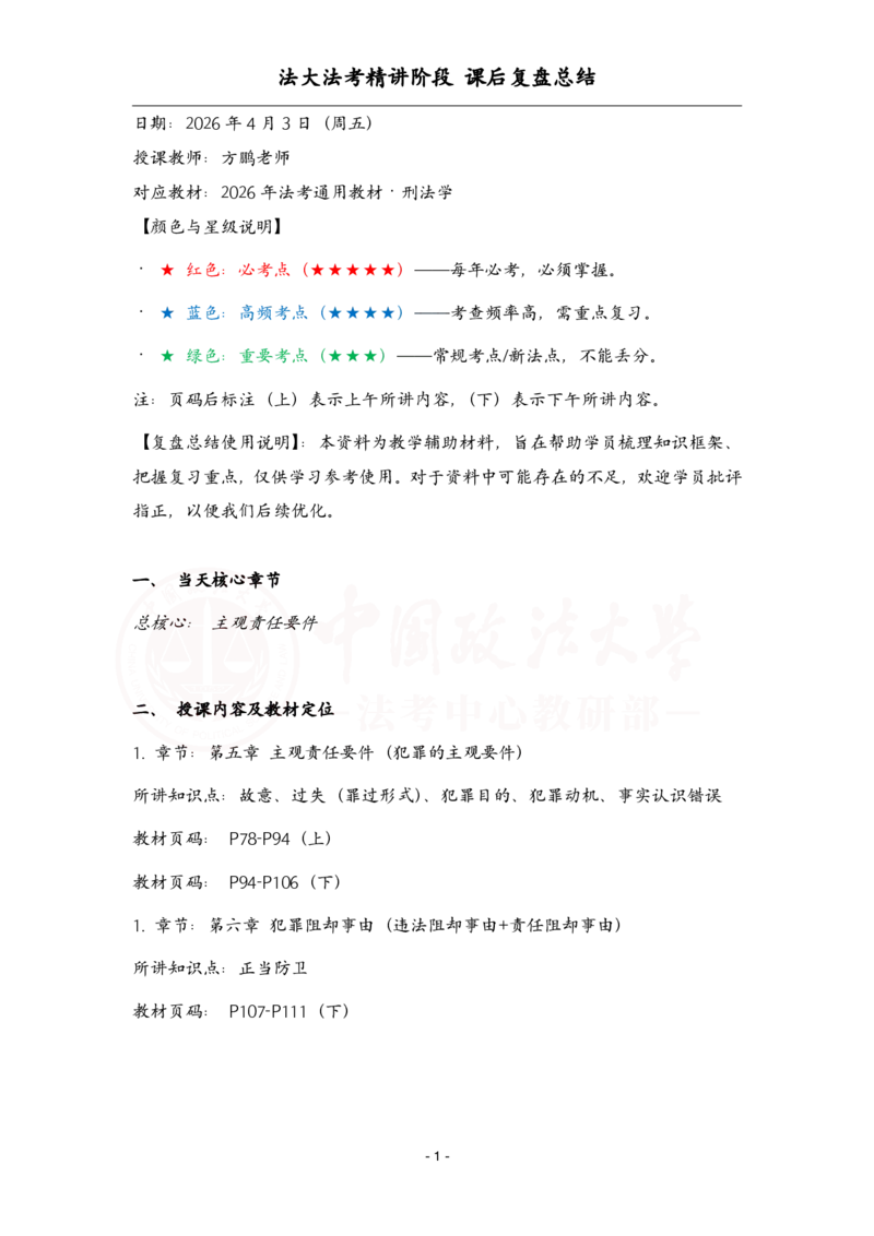 《4.3刑法课后复盘_2026法考客观_法-D_基础精讲（内部班）_02刑法方鹏内部基础精讲_00讲义》第1页预览