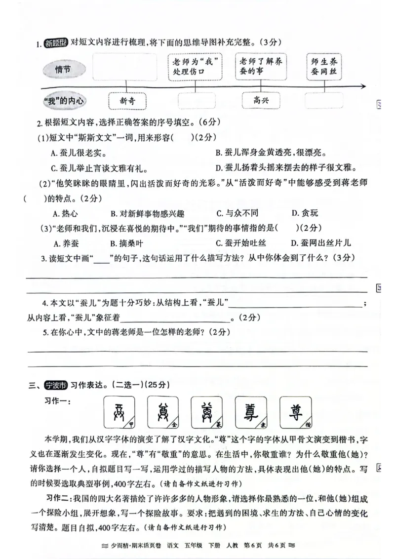 《统编版语5年级下册《王朝霞期末活页卷》（24春）_小学语文精品试卷合集（1-6年级下册）_《期末活页卷》》第6页预览