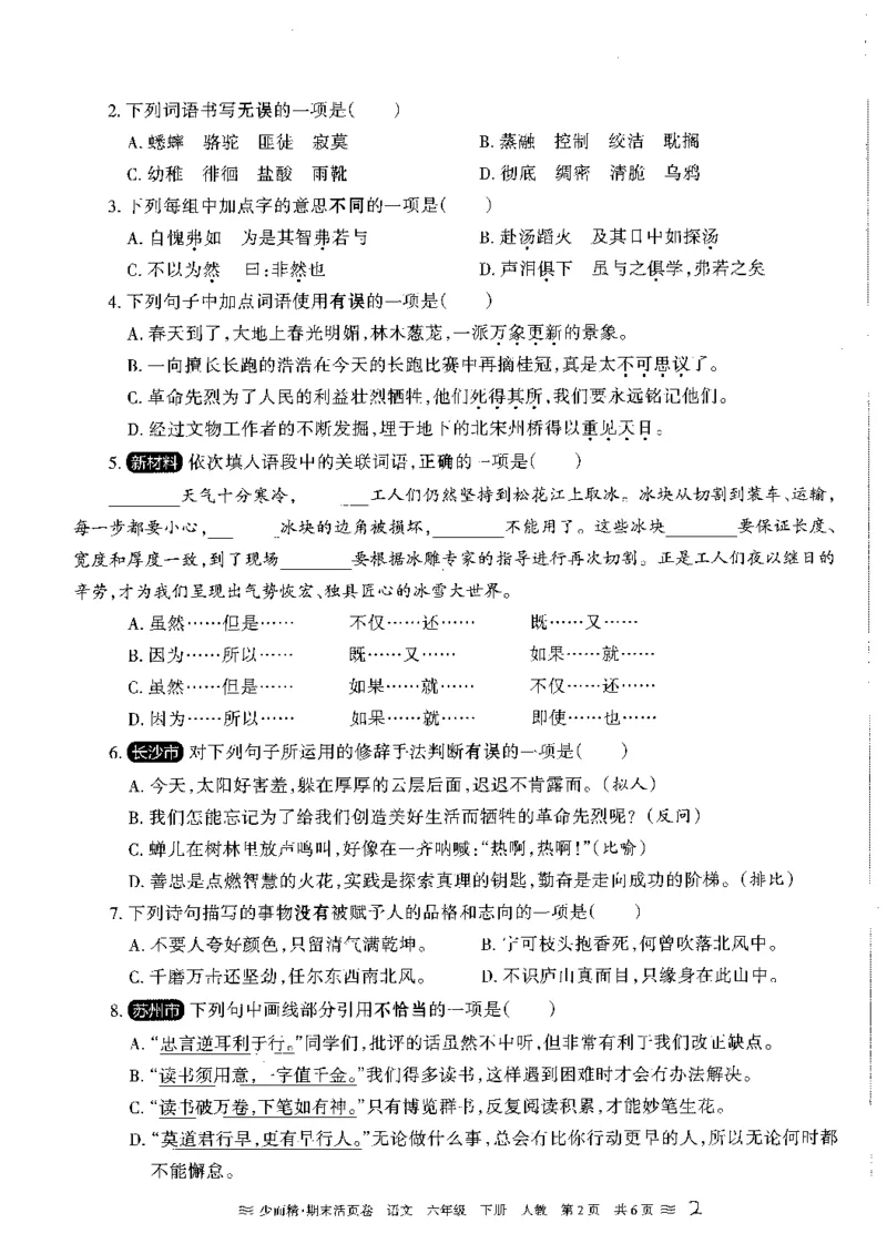 《统编版语6年级下册《王朝霞期末活页卷》（24春）_小学语文精品试卷合集（1-6年级下册）_《期末活页卷》》第2页预览