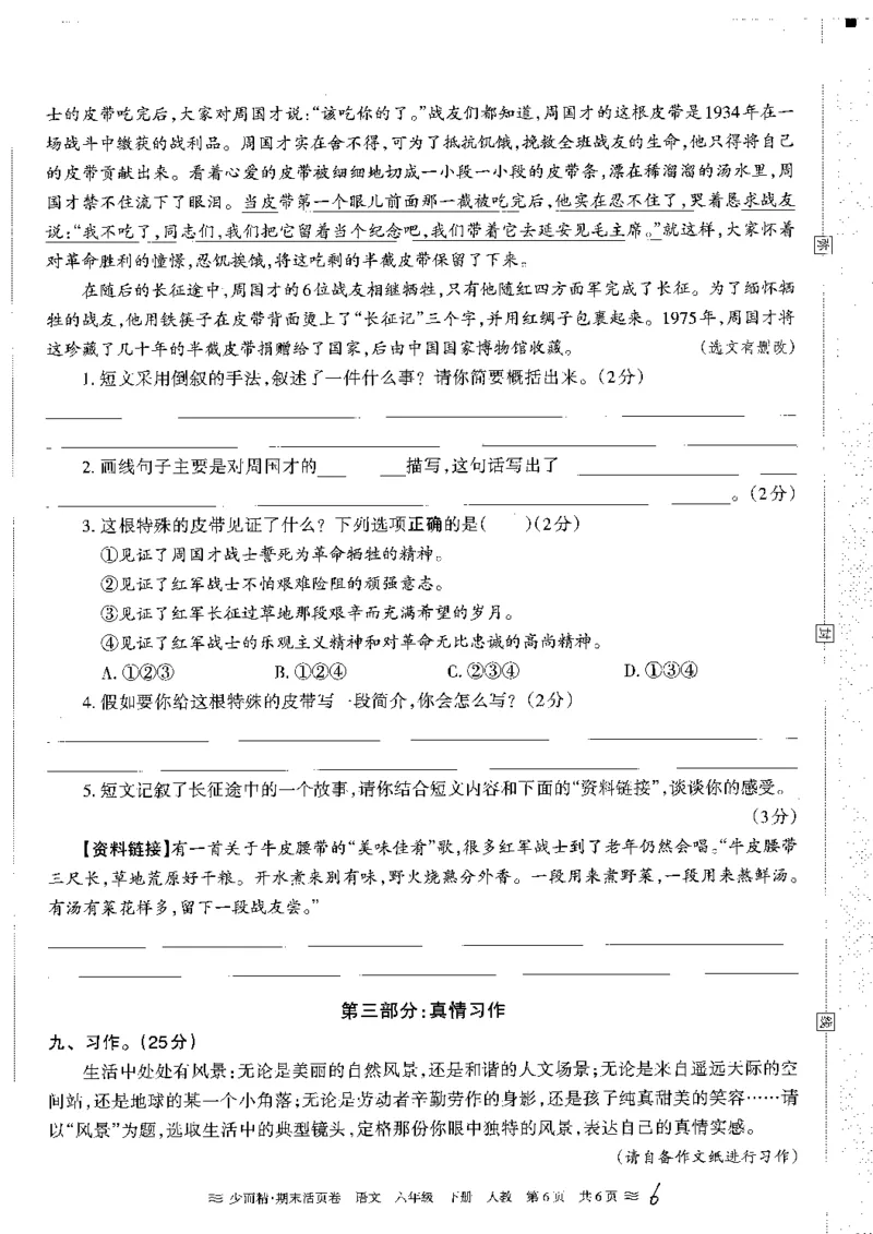 《统编版语6年级下册《王朝霞期末活页卷》（24春）_小学语文精品试卷合集（1-6年级下册）_《期末活页卷》》第6页预览