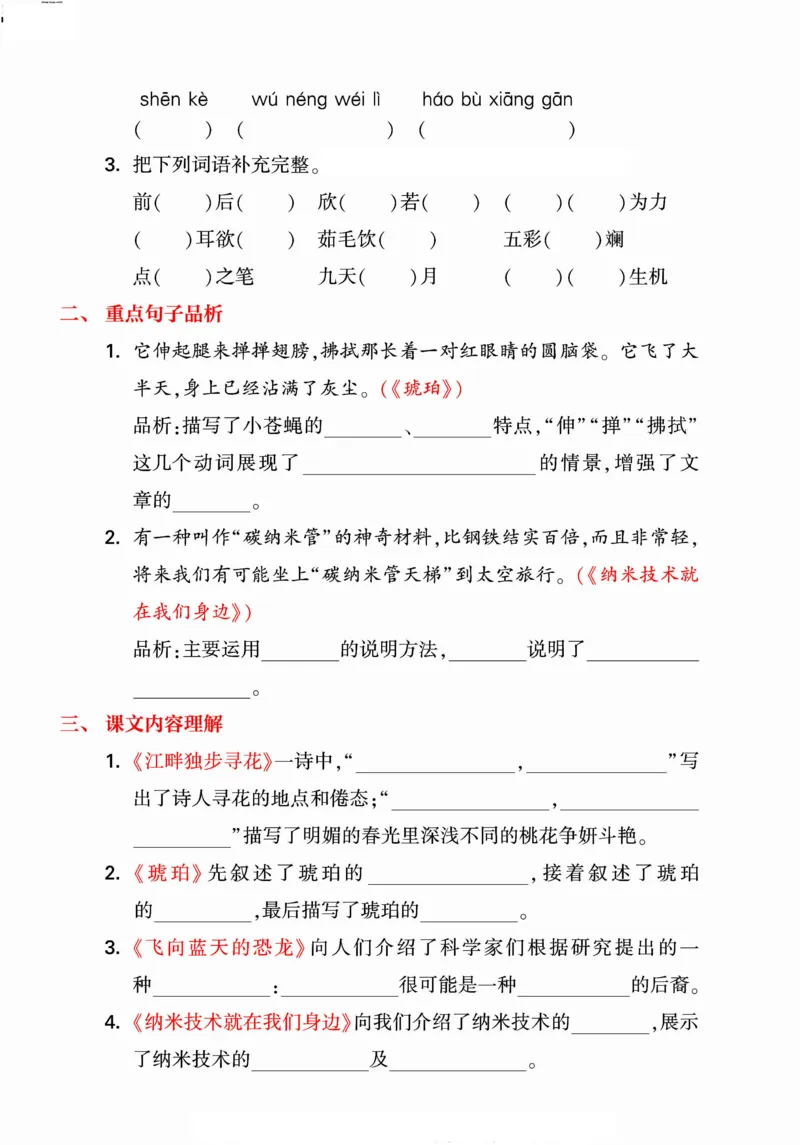 《统编版语文四年级下册《期末单元考点归类复习》（24春）_小学语文精品试卷合集（1-6年级下册）_《期末考点归类练习》》第4页预览
