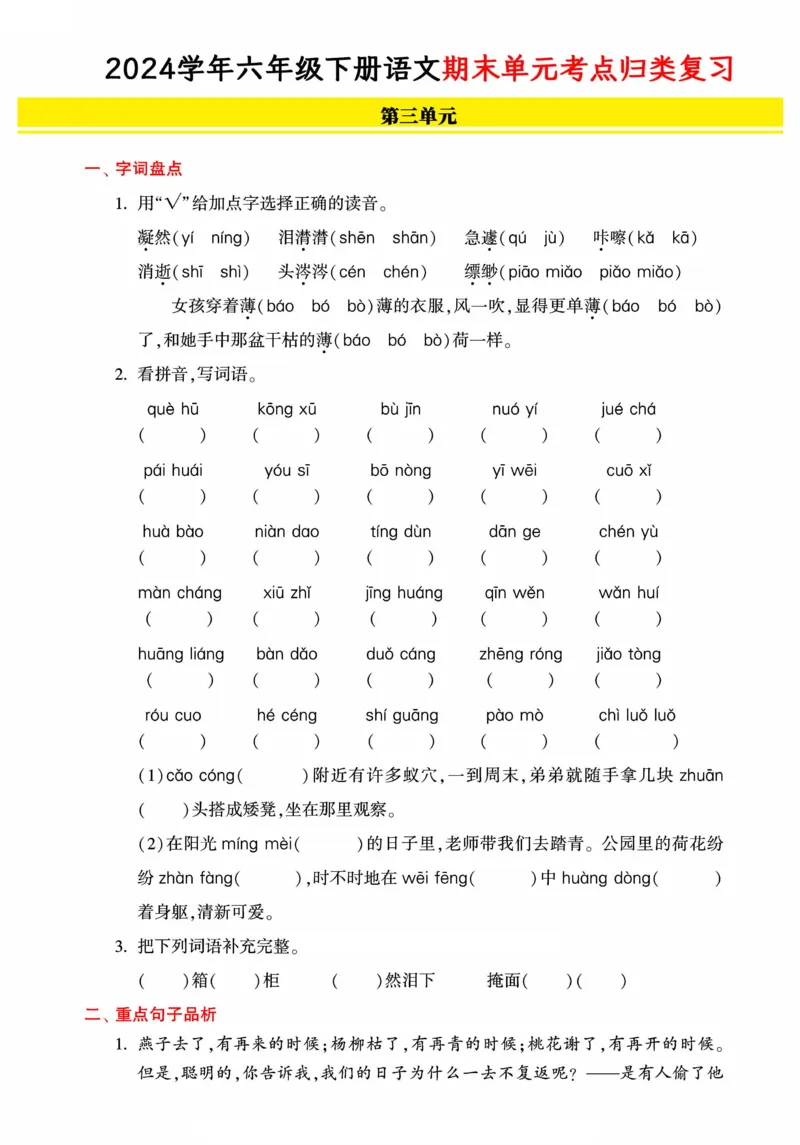 《统编版语文六年级下册《期末单元考点归类复习》（24春）_小学语文精品试卷合集（1-6年级下册）_《期末考点归类练习》》第5页预览