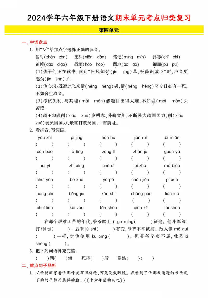 《统编版语文六年级下册《期末单元考点归类复习》（24春）_小学语文精品试卷合集（1-6年级下册）_《期末考点归类练习》》第7页预览