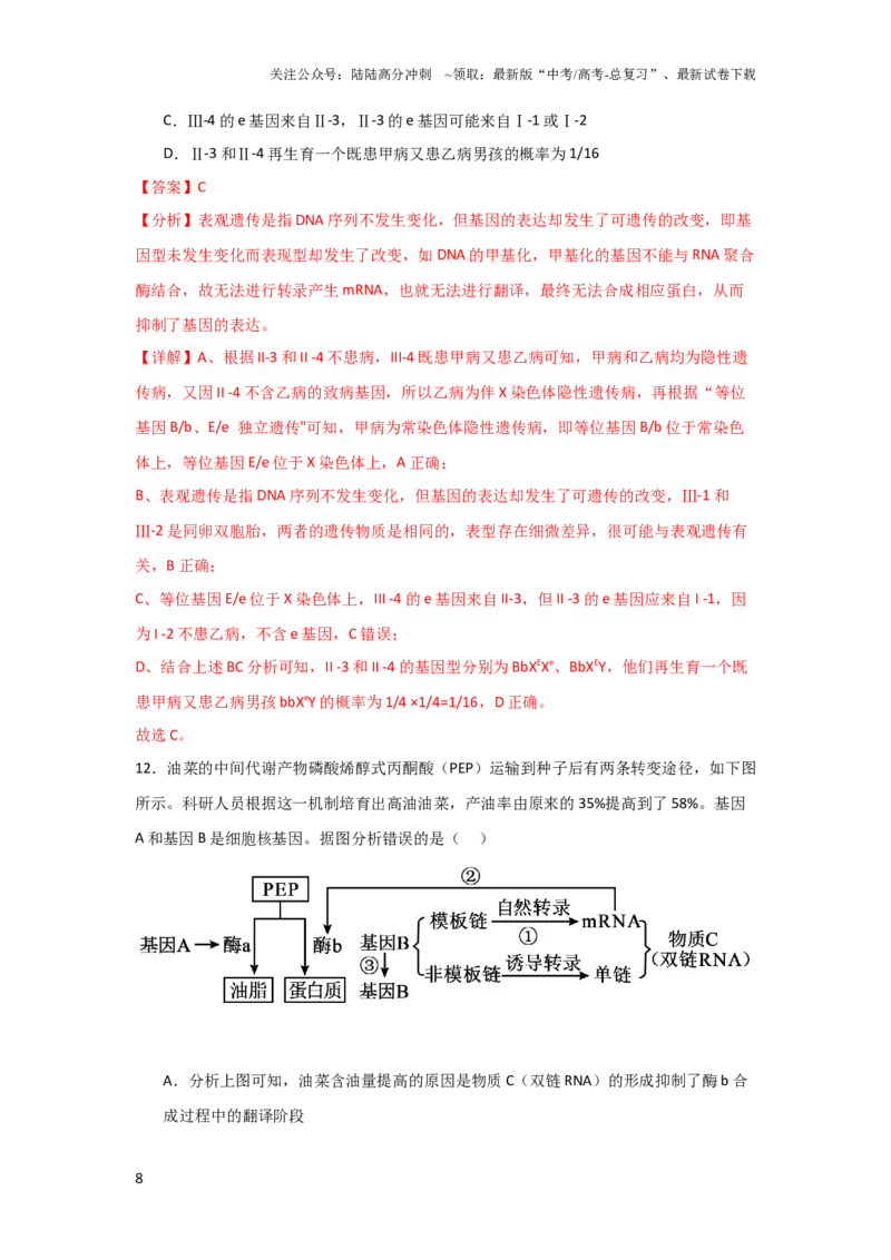 《单元检测卷06遗传的物质基础（解析版）_06-生物-高考总复习_一轮复习_2024年_2024年高考生物一轮复习考点通关卷单元阶段考试卷_单元检测卷》第8页预览