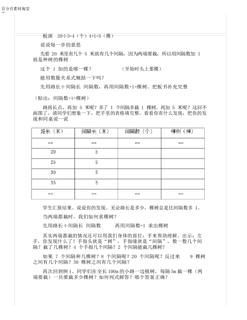 《教学设计_人教版小学数学1-6上优质公开课教学视频+课件+教案_人教版小学数学5上优质公开课_1.人教版数学公开课5上最新整理_7.数学广角──植树问题_519》第3页预览