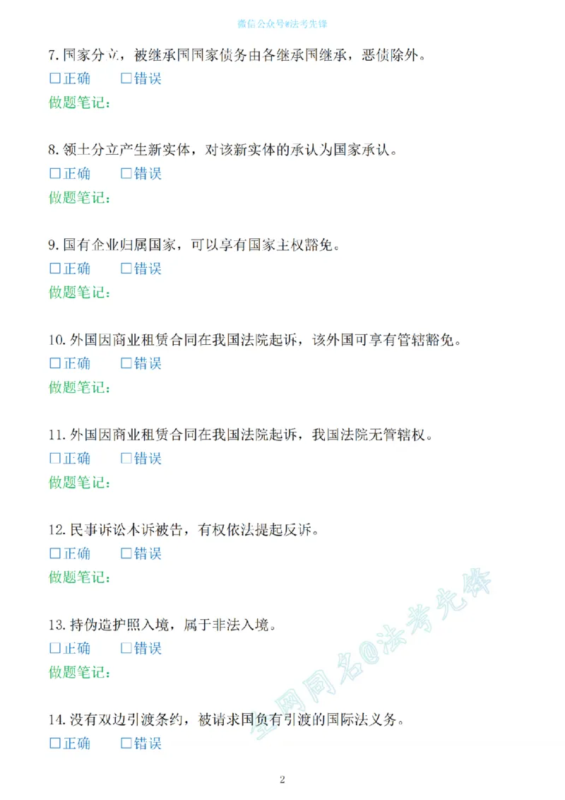 《先锋考前押题100问（三国法1）_2026法考客观_其他_各机构刷题册、必刷题、真题模考_三国法考前押题100问》第2页预览