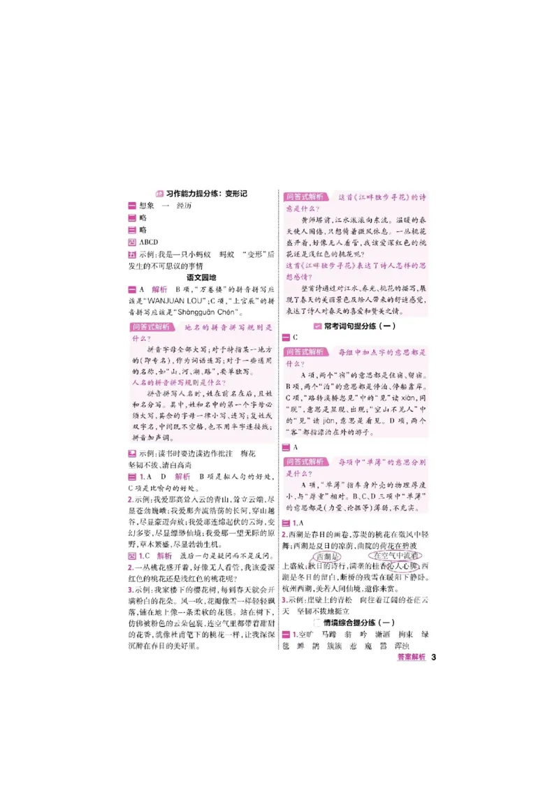 《26秋一遍过语文6年级上-答案_2027版小学《一遍过+活页单元卷》456年级上册（语文）》第3页预览