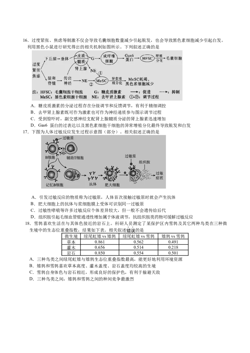 《江苏省扬州市邗江区2025-2026学年高二上学期期中考试生物Word版含答案_20272025-2026学年高二上学期《期中考试试卷合集》全国多省全科（78套）》第4页预览
