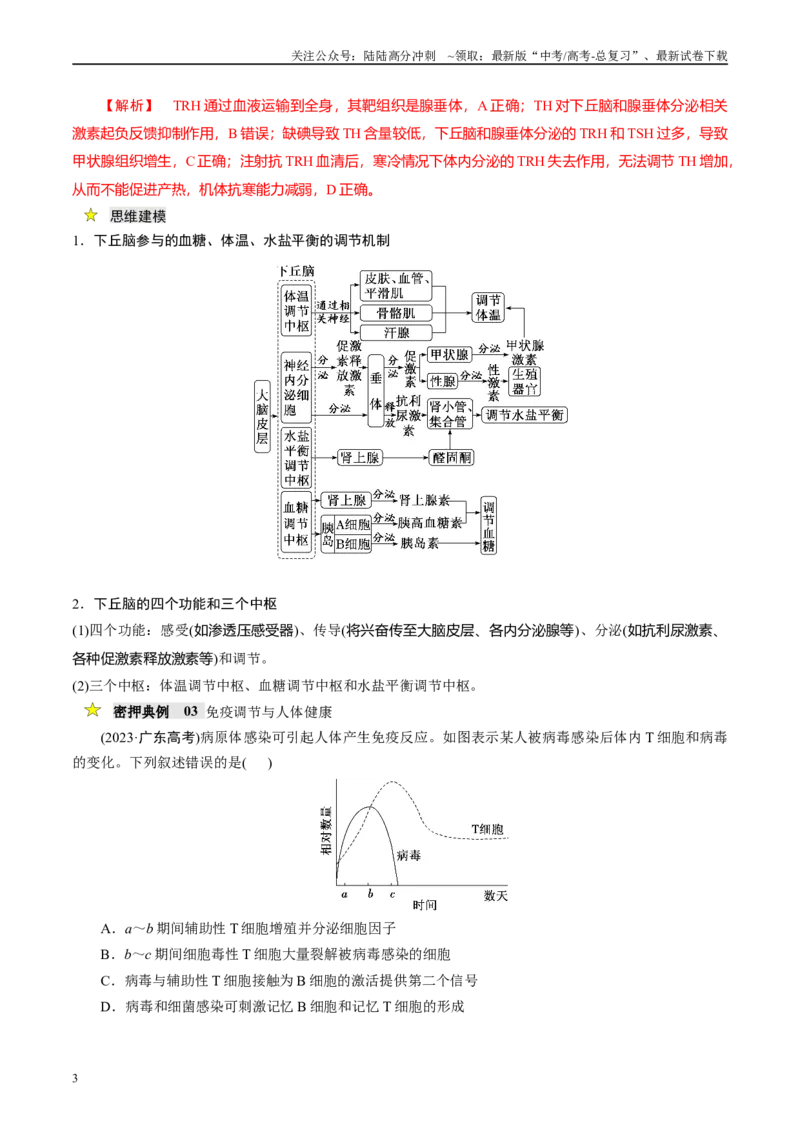 《压轴题03稳态与调节（教师版）_06-生物-高考总复习_专项复习_2024年_2024年高考生物压轴题专项训练（新高考通用）》第3页预览
