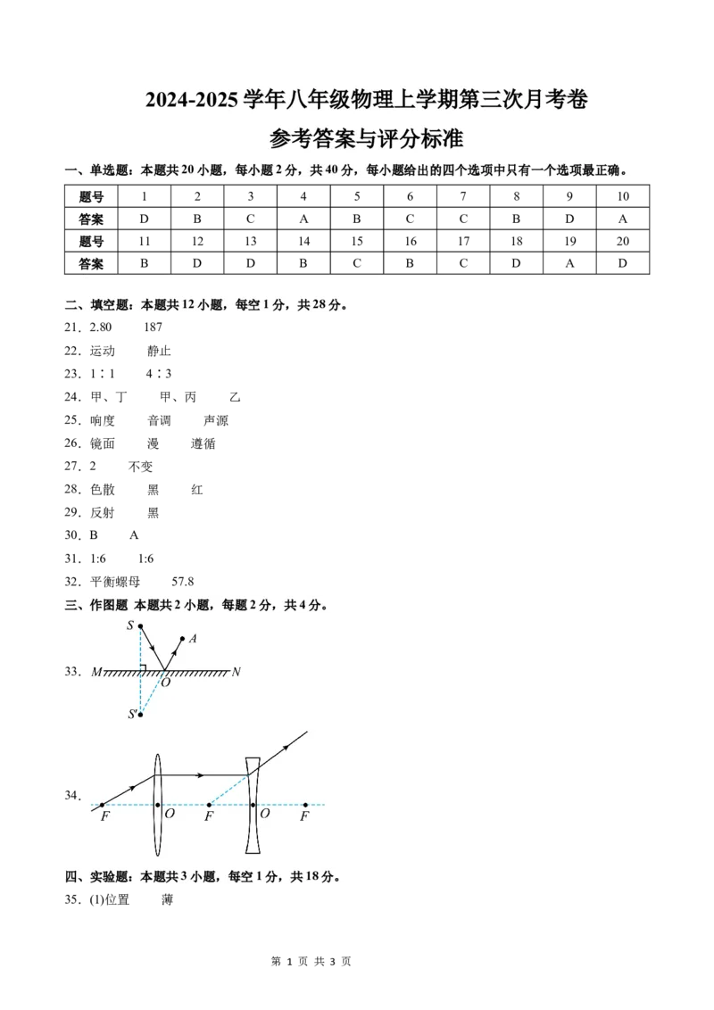 《八年级物理上学期第三次月考卷（参考答案）（沪科版2024）_初中全科目《第一次月考试卷》7-9年级上册_2026版初中《第一次月考》8年级上册（七科全套）（人教、北师等多版本）》第1页预览