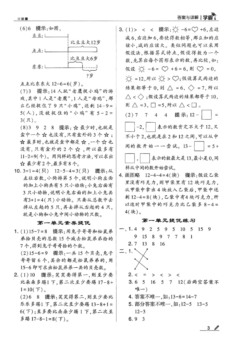 《2024春5星学霸1下数学（苏教）答案_小学学霸专题系列资料包：包括五星学霸、学霸默写、学霸作业本等资料_2024春五星学霸_苏教》第4页预览