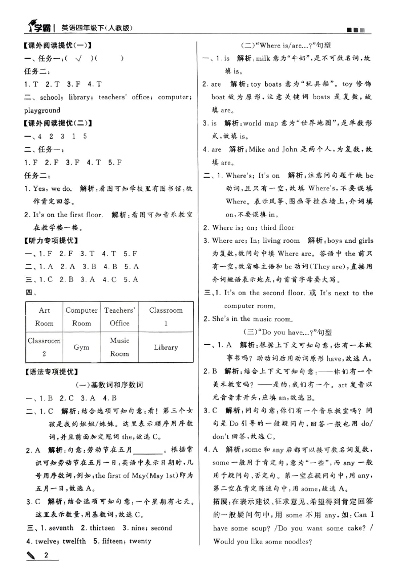 《2024春5星学霸4下英语（人教）答案_小学学霸专题系列资料包：包括五星学霸、学霸默写、学霸作业本等资料_2024春五星学霸_英语_PEP》第2页预览