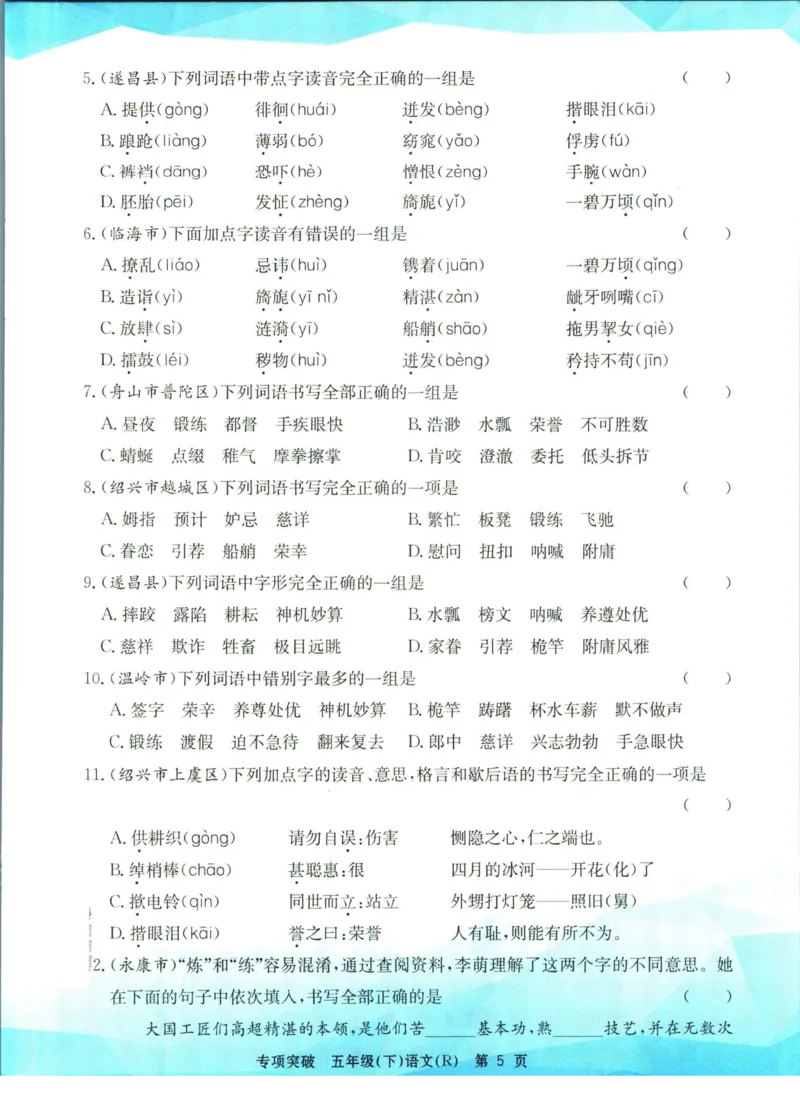 《孟建平专项突破五年级下册语文人教版_小学语文精品试卷合集（1-6年级下册）_《孟建平专项突破》》第6页预览