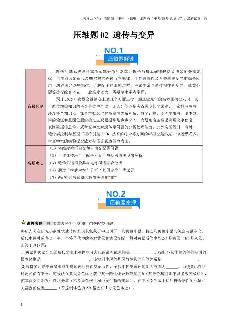 《压轴题02遗传与变异（原卷版）_06-生物-高考总复习_三轮冲刺_压轴题2025年高考生物压轴题攻略》第1页预览