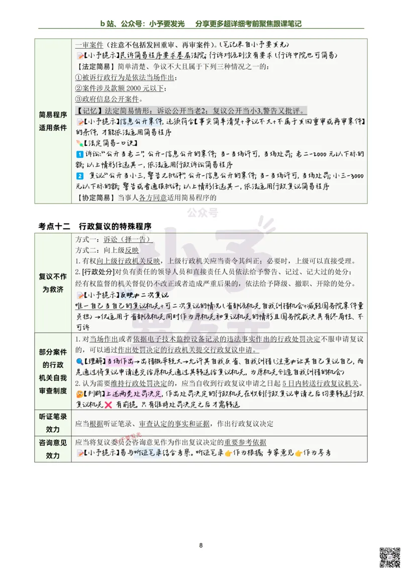 《26李佳行政法考前聚焦超详细跟课笔记-黑白版公众号：小予要发光_2026法考客观_众-H_1926ZH考前聚焦_02笔记》第8页预览