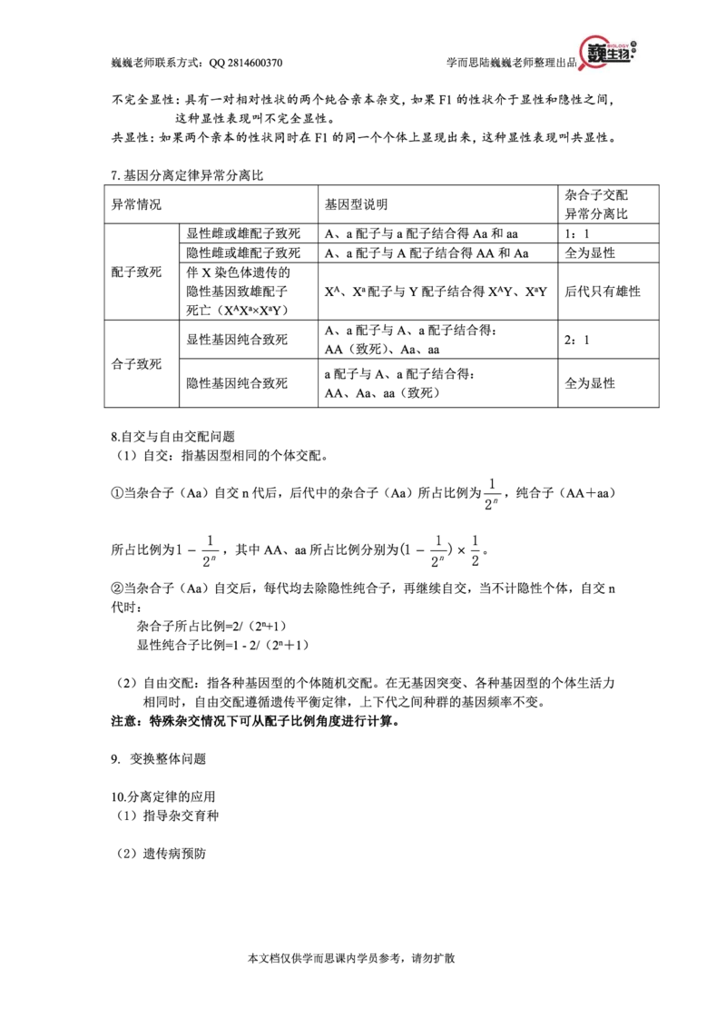 《必修二高考考点总结：减数分裂与遗传（巍巍老师独家整理）-abbfd4aa0eff_学而思高三全套_2020春季高三_20春季目标清北班高三生物2轮复习（全国）14讲陆巍巍》第7页预览