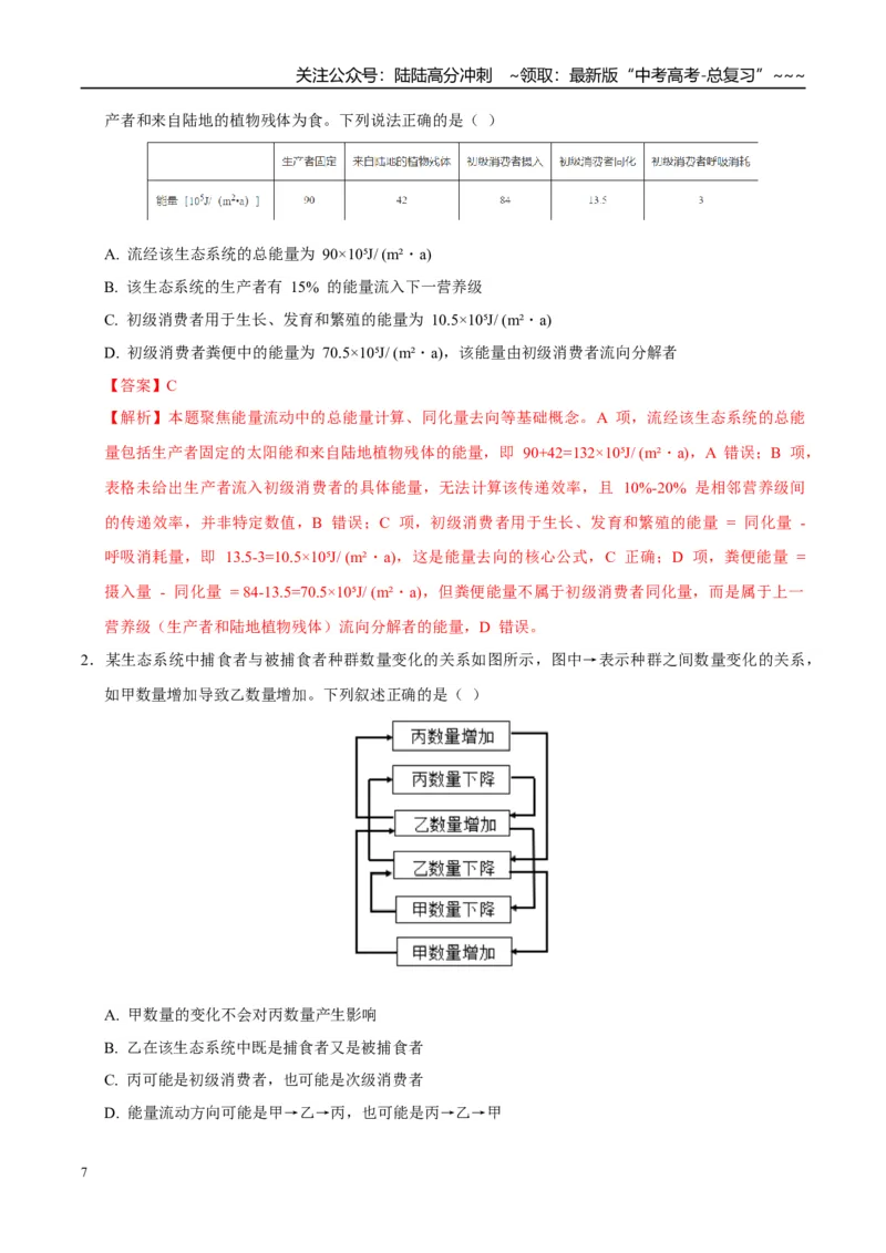 《培优专题17生态系统的能量流动（高效培优讲义）（教师版）_06-生物-高考总复习_一轮复习_2026年-生物高考一轮复习_2026年高考生物一轮复习讲义+练习+课件（新教材新高考）-G55_2026版》第7页预览