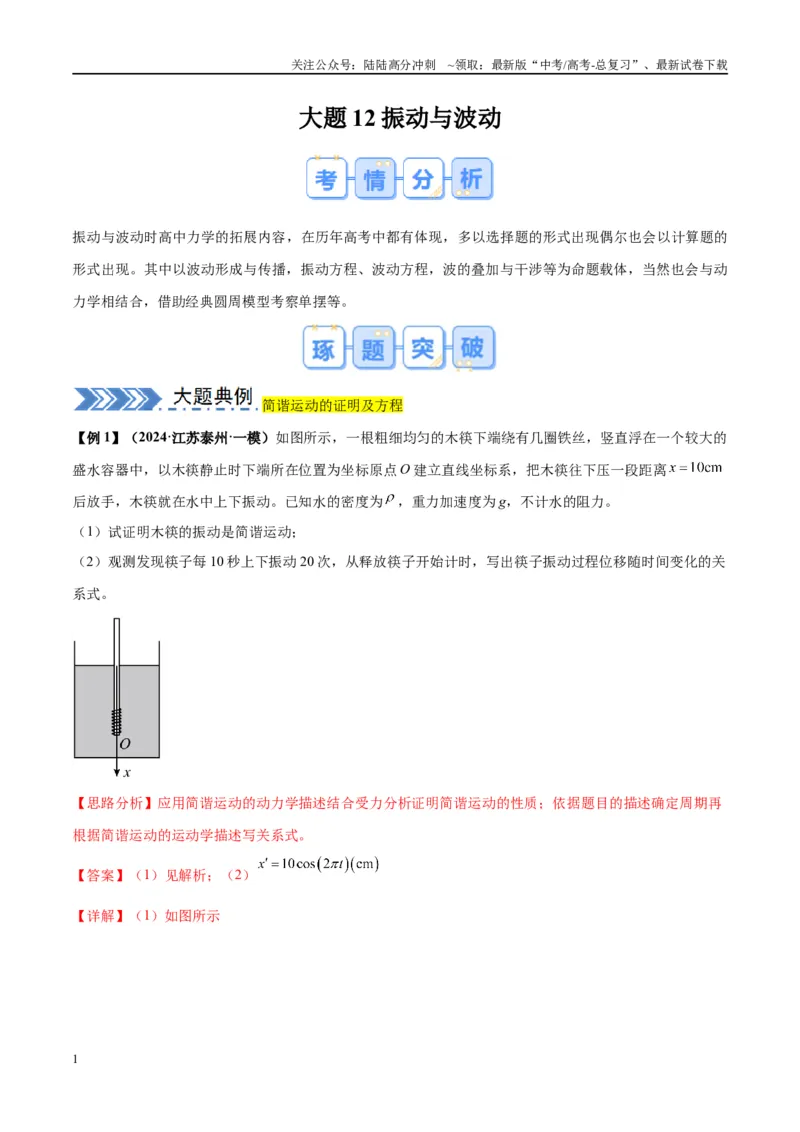 《大题12振动与波动（解析版）_04-物理-高考总复习_专项复习_2024年_2024年新高考物理大题突破练习题限时集训试卷练习_资料》第1页预览