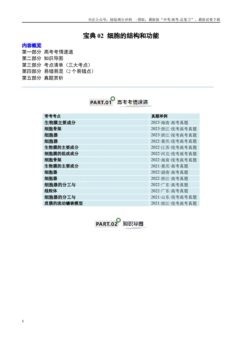 《宝典02细胞的结构和功能（3考点+2易错点）（解析版）_06-生物-高考总复习_一轮复习_2024年_2024年高考生物一轮复习知识清单必背总结全国通用_资料》第1页预览