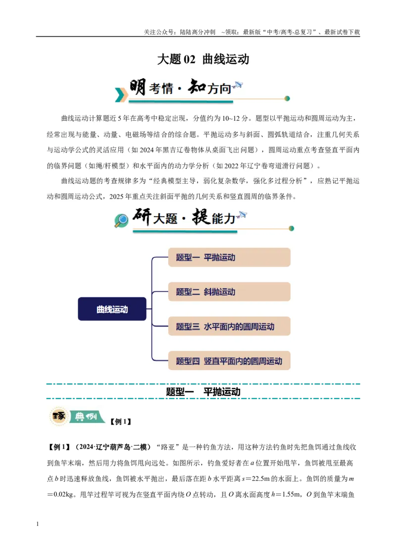 《大题02曲线运动（4大题型）（学生版）_04-物理-高考总复习_专项复习_2025年_2025年高考物理大题突破+限时集训（黑吉辽蒙专用）》第1页预览