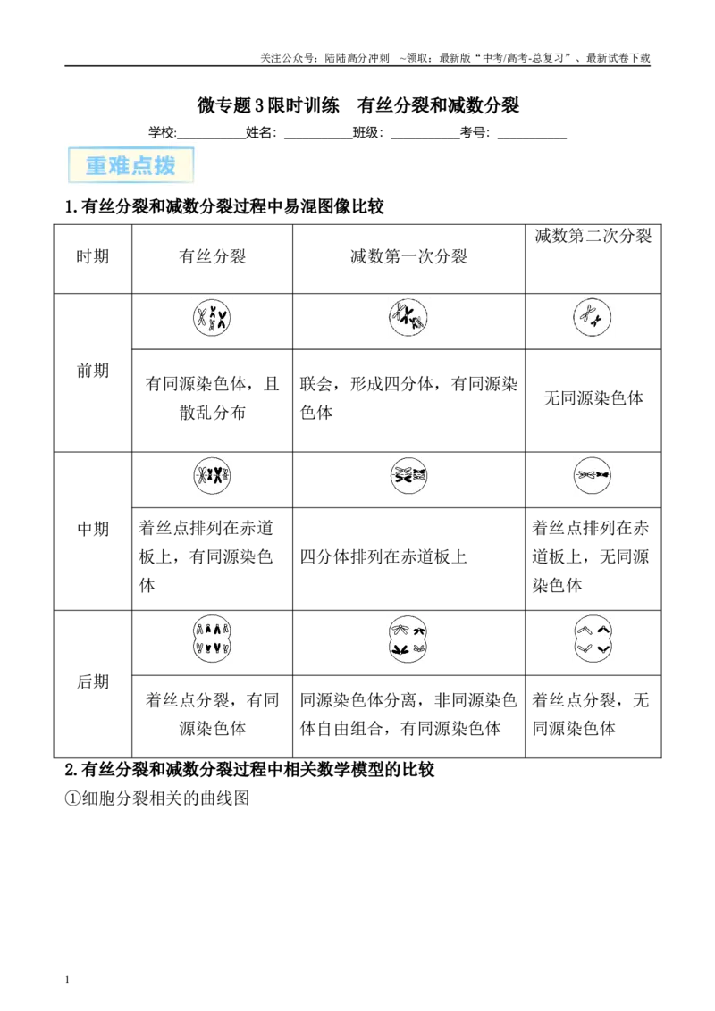 《微专题3有丝分裂和减数分裂原卷版_06-生物-高考总复习_专项复习_2025年_2025年高考生物考前冲刺微专题限时练（全国通用）_资料》第1页预览