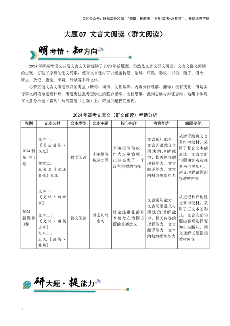 《大题07文言文阅读（群文阅读）（原卷版）_三轮冲刺_大题精做冲刺2025年高考语文大题突破+限时集训（新高考通用）》第1页预览