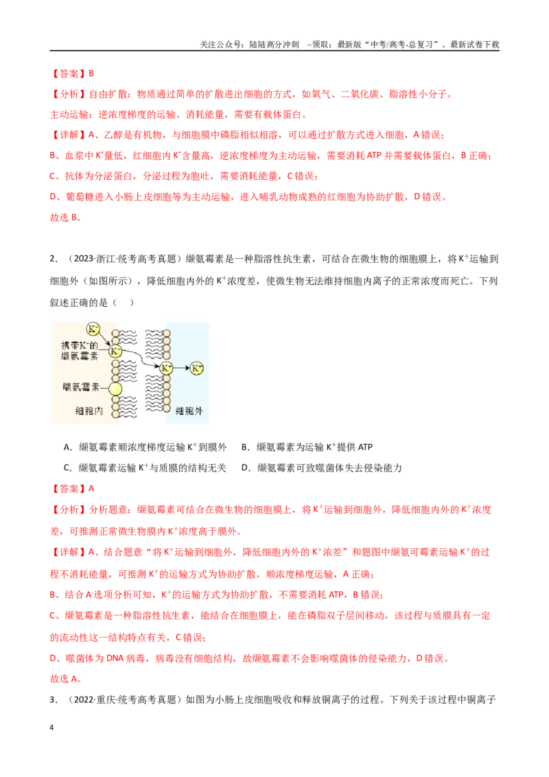 《宝典03细胞的物质输入和输出（解析版）_06-生物-高考总复习_一轮复习_2024年_2024年高考生物一轮复习知识清单必背总结全国通用_资料》第4页预览