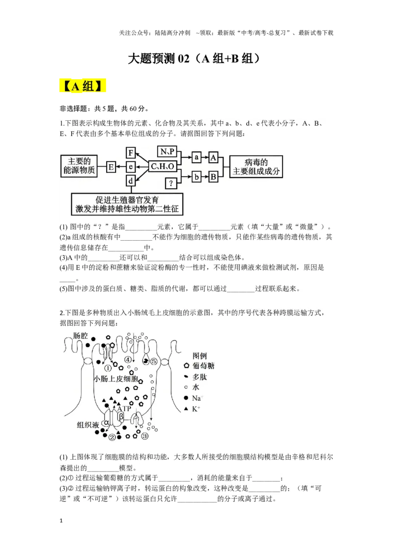 《大题预测02（A组+B组）（学生版）_06-生物-高考总复习_专项复习_2025年_2025年高考生物大题突破+限时集训（安徽专用）》第1页预览