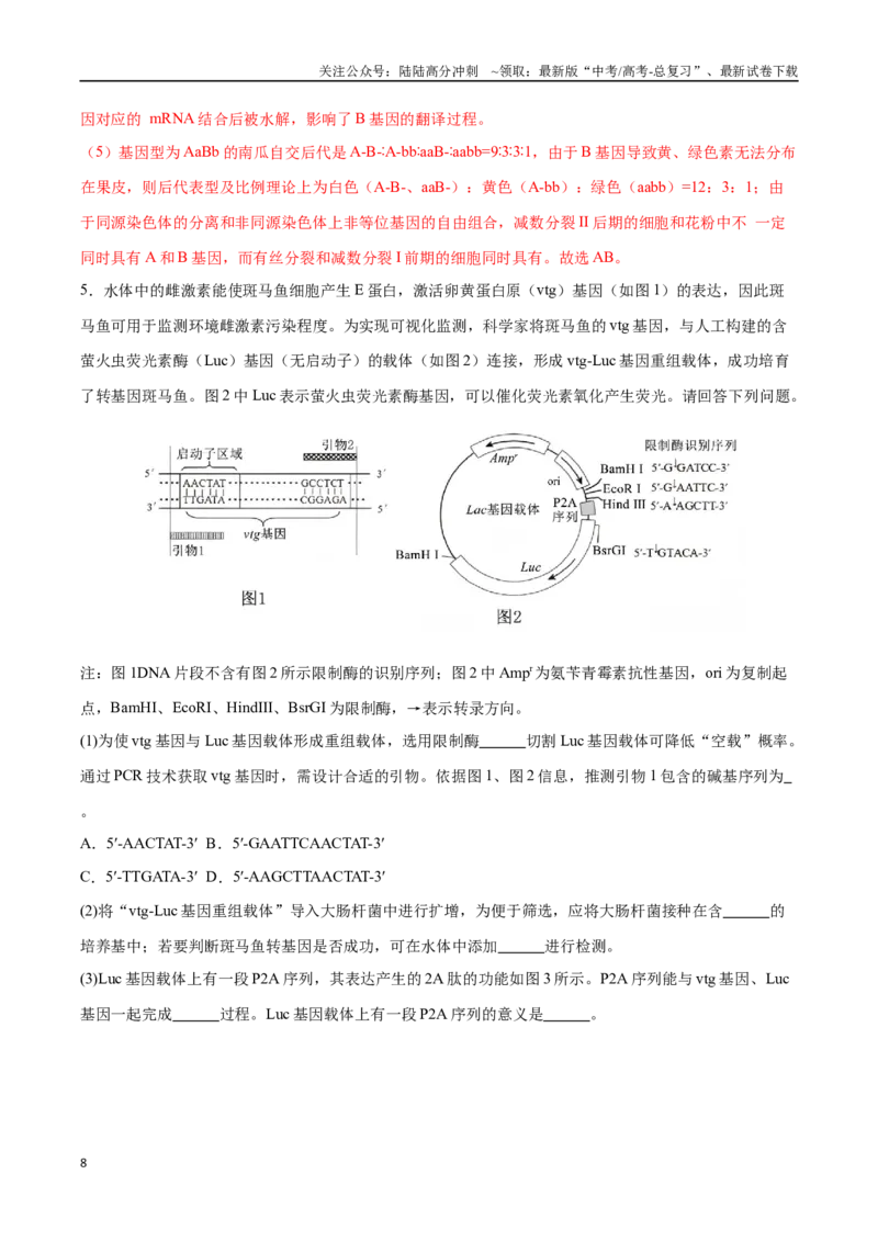 《大题预测01（A组＋B组）（黑吉辽蒙专用）（教师版）_06-生物-高考总复习_专项复习_2025年_2025年高考生物大题突破+限时集训（黑吉辽蒙专用）》第8页预览
