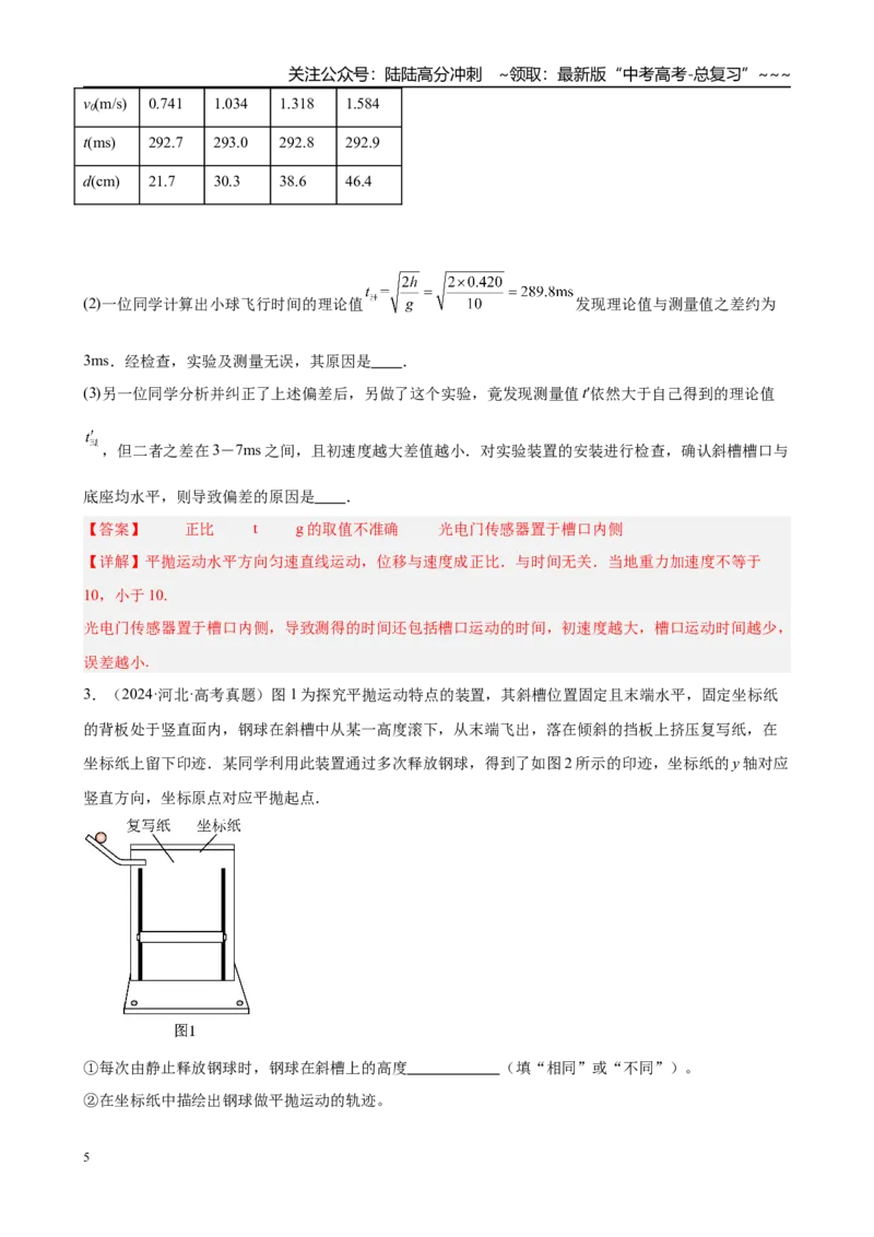 《实验五　探究平抛运动的特点（教师版）_04-物理-高考总复习_一轮复习_2026年-物理高考一轮复习_2026年高考物理一轮复习·知识清单（新高考通用）-G365_资料》第5页预览