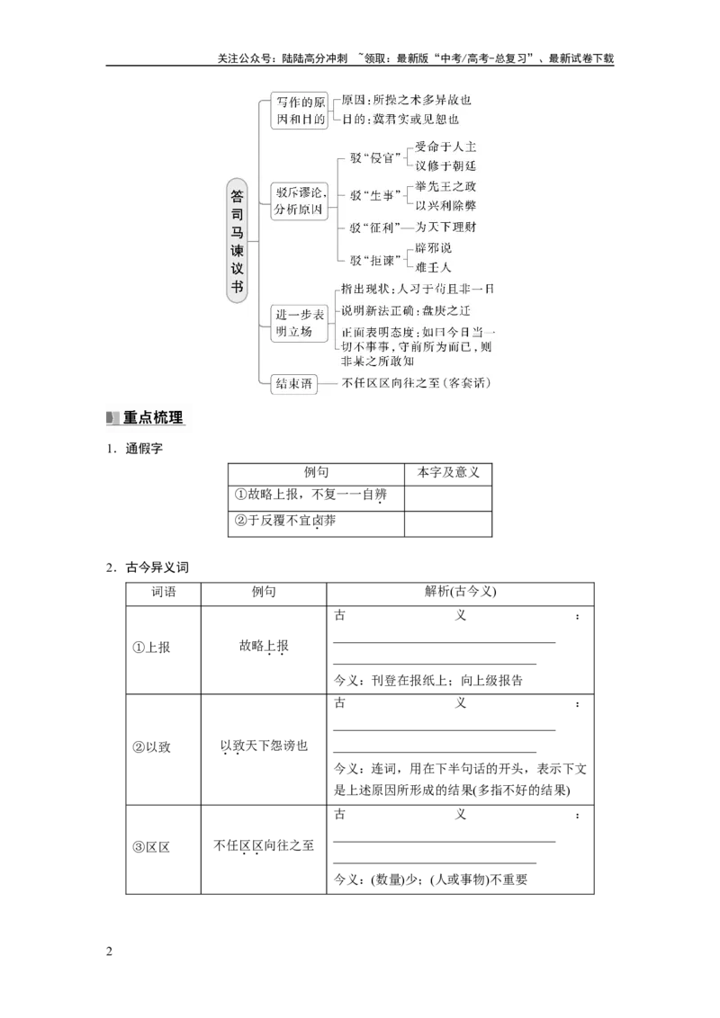 《必修下册(四)　单篇梳理10　答司马谏议书_一轮复习_2025年_2025年大一轮复习讲义人教版语文_资料_1-资料_大一轮复习讲义学生专用_教材文言文点线面_学生用书_必修下册(四)》第2页预览
