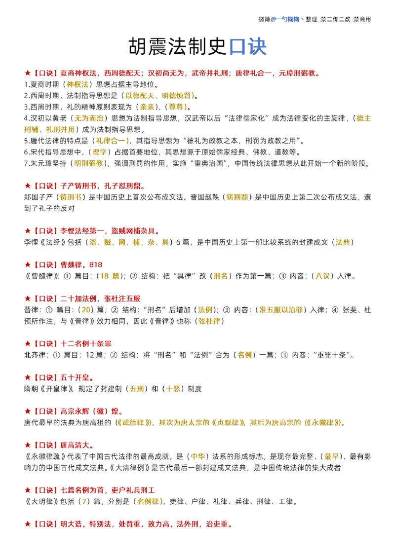 《胡震法制史口诀_2026法考客观_名师私塾_26理论法胡震客观全程班_口诀_理论法法制史、宪法口诀》第1页预览