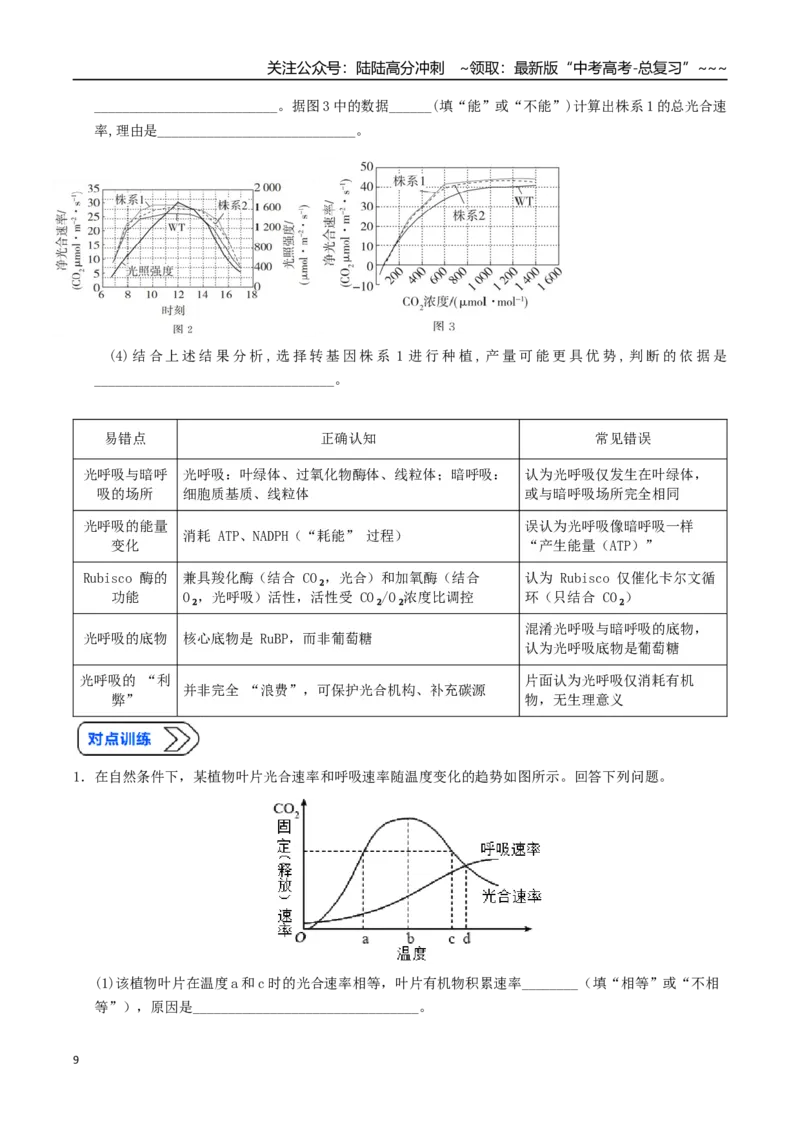 《培优专题02光呼吸、光系统及电子传递链、光系统与光抑制（高效培优讲义）（全国通用）（学生版）_06-生物-高考总复习_一轮复习_2026年-生物高考一轮复习_2026版_一轮培优提升》第9页预览