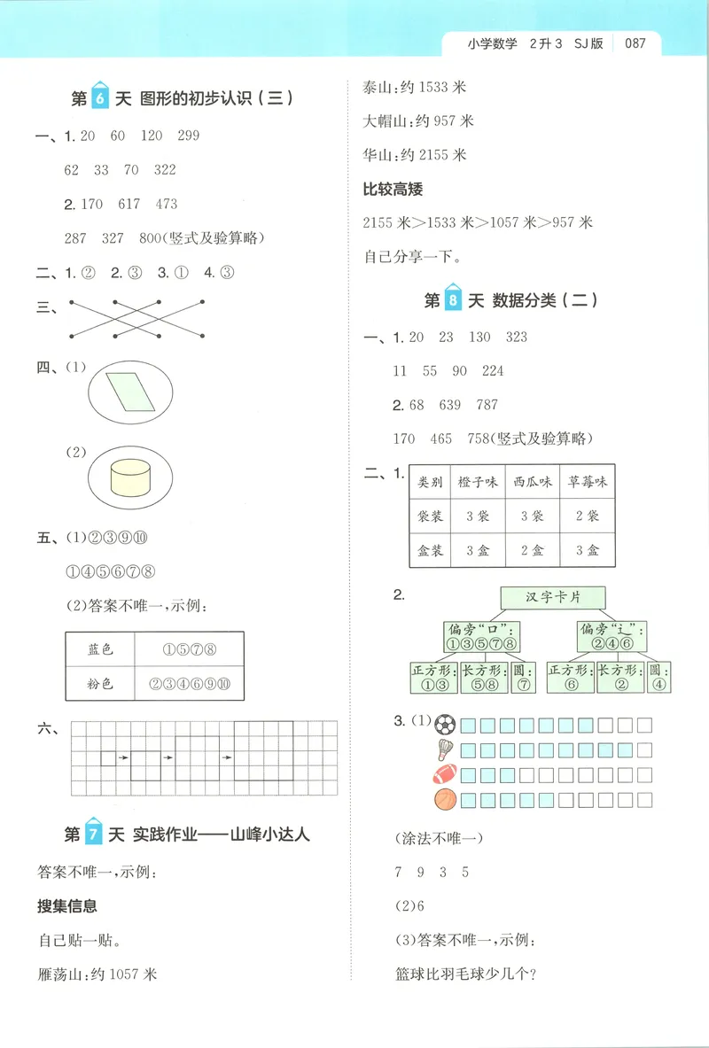 《答案_2026年秋小学《一本暑假作业》2-6年级上册（数学）（苏教）_26秋二升三数学《一本一起写暑假作业》苏教版》第3页预览
