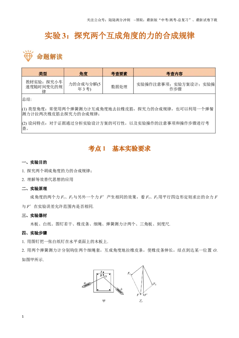《实验3：探究两个互成角度的力的合成规律（解析版）_04-物理-高考总复习_专项复习_2024年_2024年高考物理必考实验题讲解练习重难点题型归纳_资料》第1页预览