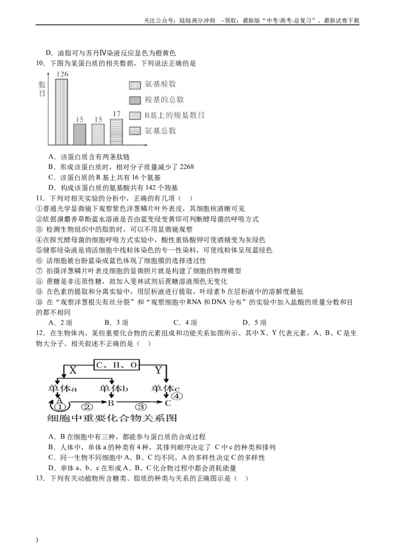 《必修1分子与细胞消灭易错必刷100题（原卷版）_06-生物-高考总复习_专项复习_2024年_2024年高考生物消灭易错和热点专题必刷练_资料》第3页预览