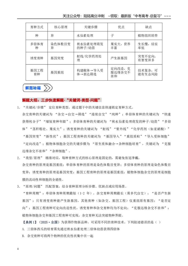 《培优专题13生物育种（高效培优讲义）（学生版）_06-生物-高考总复习_一轮复习_2026年-生物高考一轮复习_2026年高考生物一轮复习讲义+练习+课件（新教材新高考）-G55_2026版_一轮培优提升》第4页预览