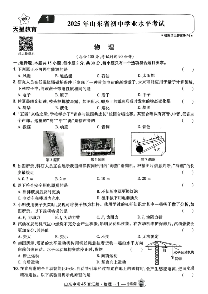 《天星教育山东中考45套汇编物理_12.2026年4月全国各地高考模拟卷_2026版初中金考卷•45套中考试卷汇编系列合集_2026版初中《天星教育中考45套汇编》（英数理化）（山东）》第8页预览