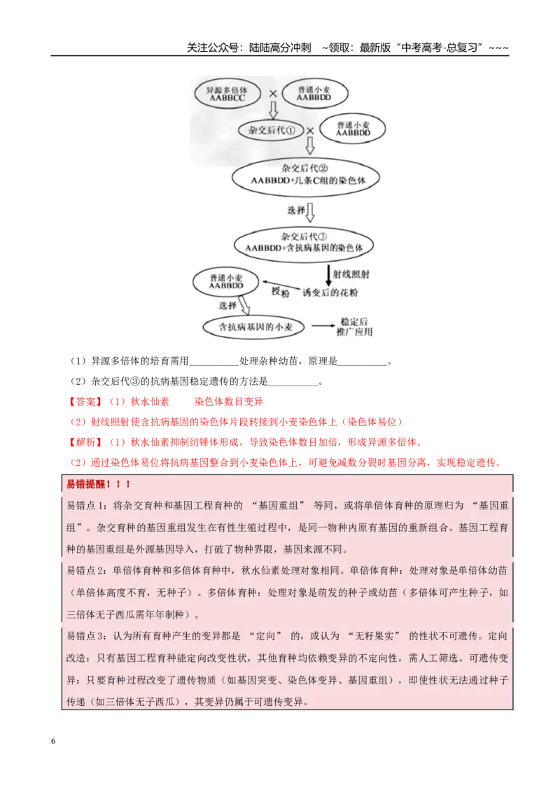 《培优专题13生物育种（高效培优讲义）（教师版）_06-生物-高考总复习_一轮复习_2026年-生物高考一轮复习_2026年高考生物一轮复习讲义+练习+课件（新教材新高考）-G55_2026版_一轮培优提升》第6页预览
