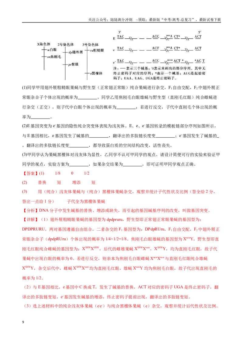 《大题04遗传与变异（黑吉辽蒙专用）（教师版）_06-生物-高考总复习_专项复习_2025年_2025年高考生物大题突破+限时集训（黑吉辽蒙专用）》第9页预览