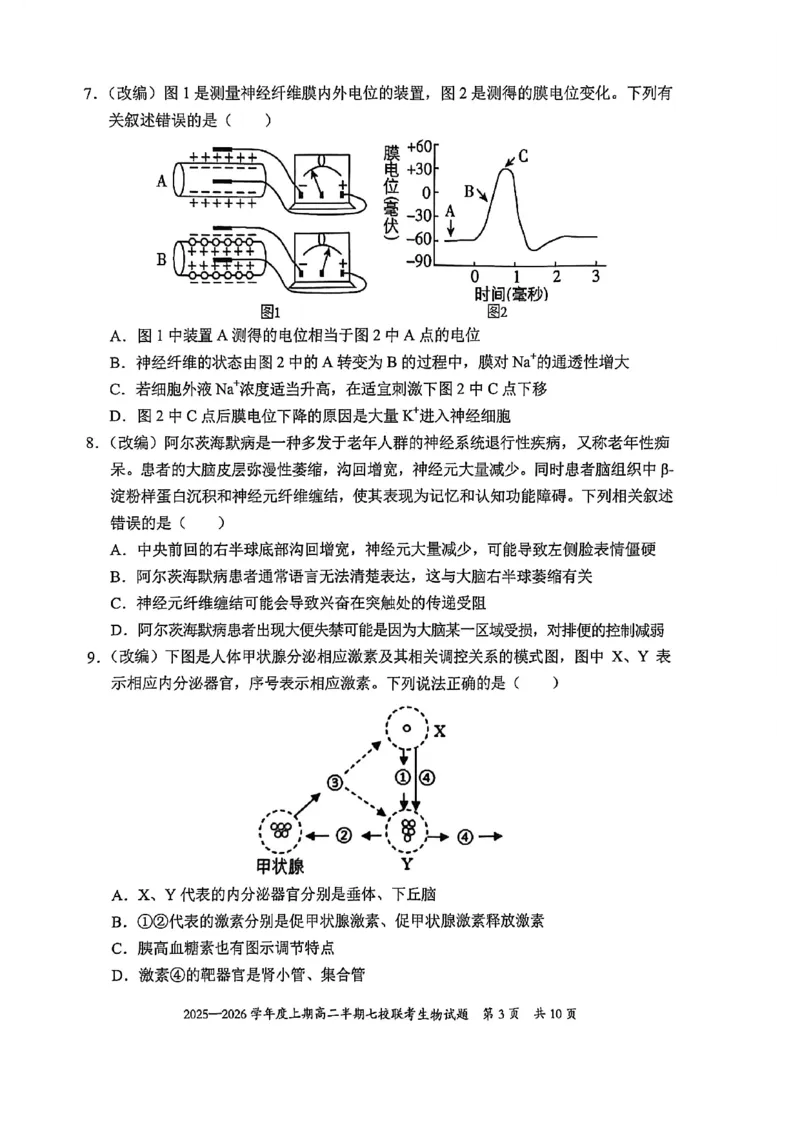 《重庆市七校联盟2025-2026学年高二上学期期中联考生物试卷（图片版，含答案）_2026年高二《月考+期中考+阶段性检测真题合集》全国各省全科无水印》第3页预览